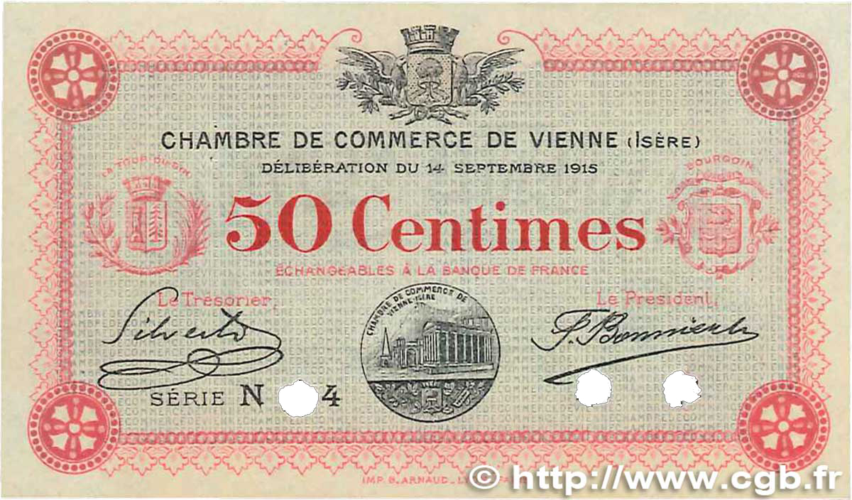 50 Centimes Spécimen FRANCE Regionalismus und verschiedenen Vienne 1915 JP.128.03 fST