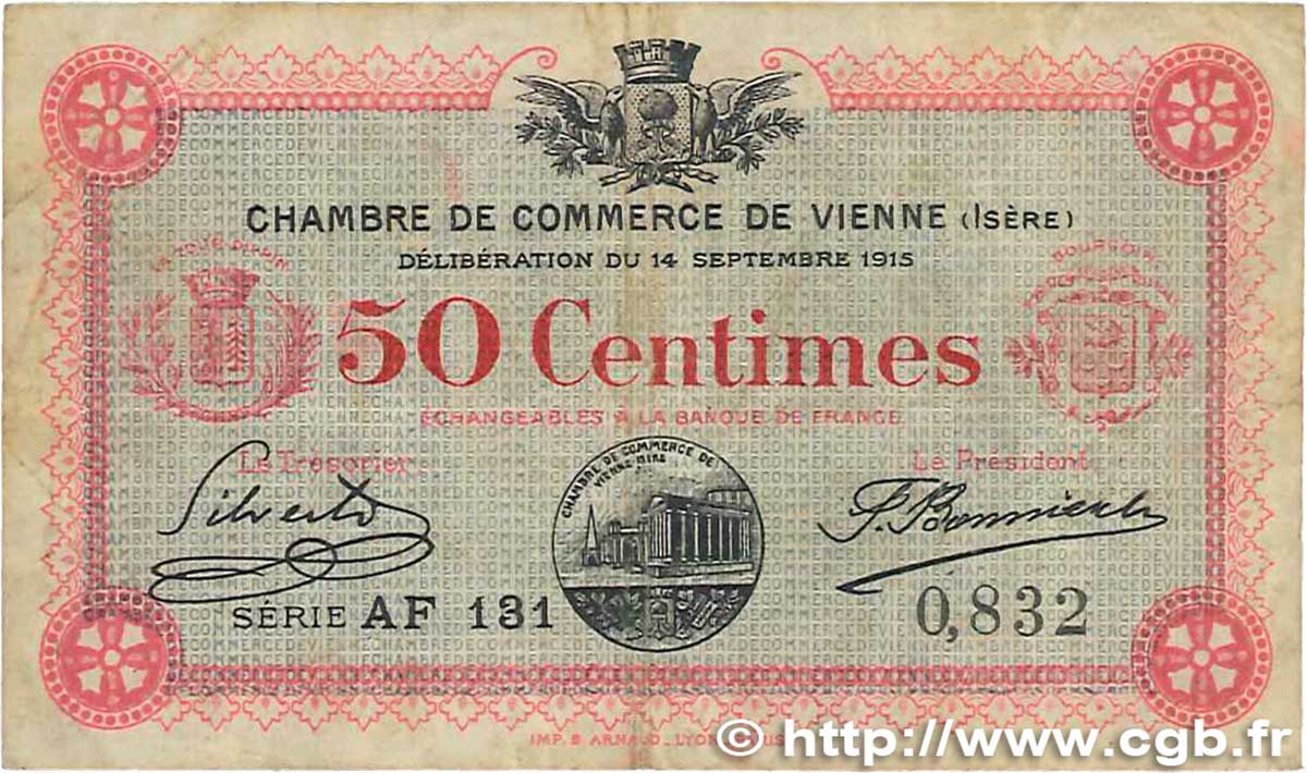 50 Centimes FRANCE Regionalismus und verschiedenen Vienne 1915 JP.128.04 S
