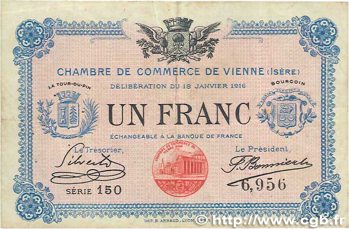 1 Franc FRANCE regionalism and various Vienne 1916 JP.128.12 F