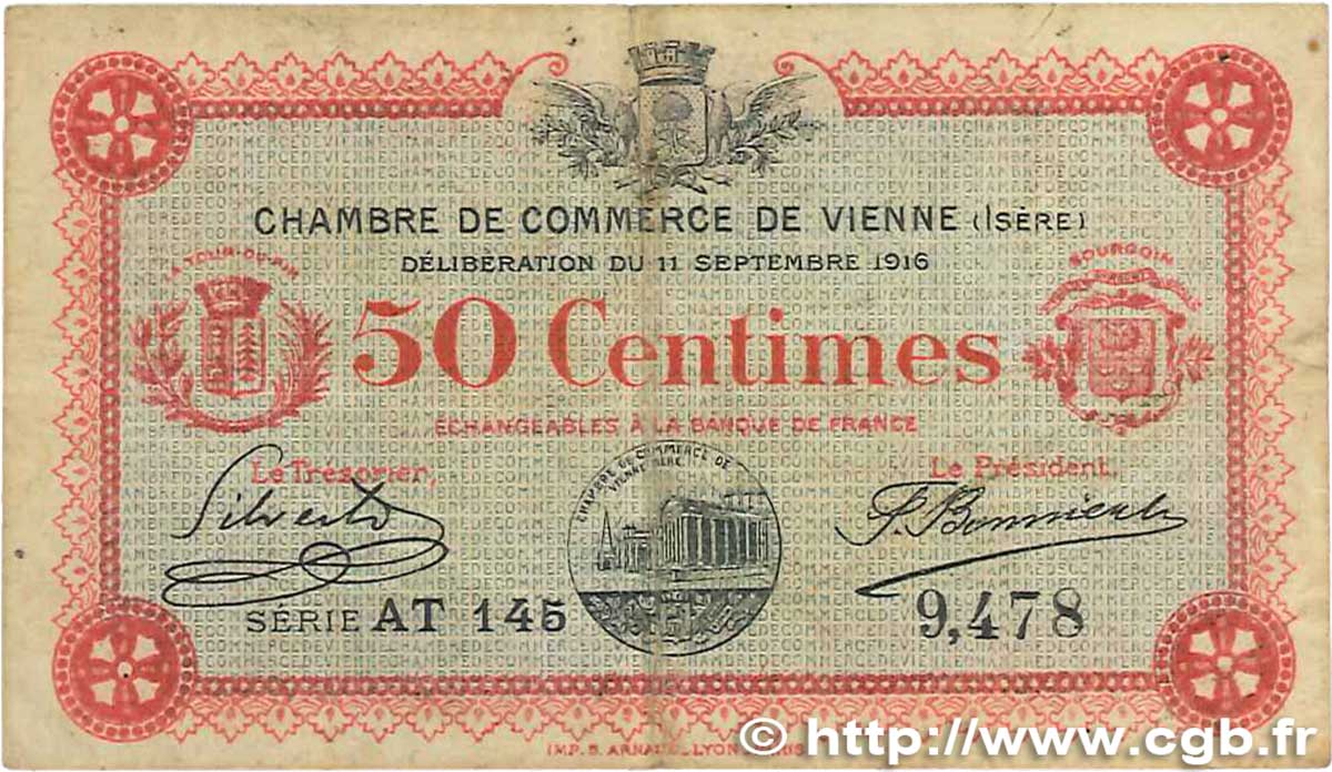 50 Centimes FRANCE regionalism and various Vienne 1916 JP.128.16 F