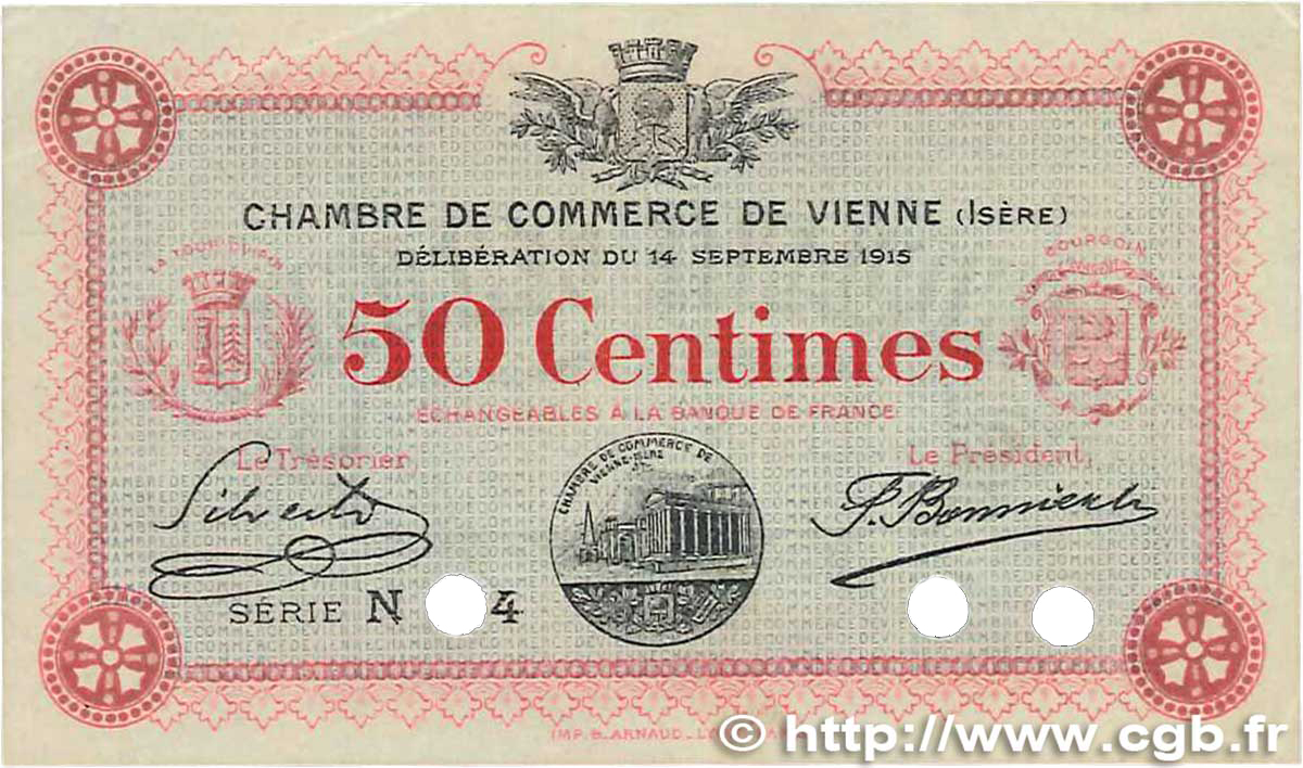 50 Centimes Spécimen FRANCE regionalism and various Vienne 1915 JP.128.03 XF+