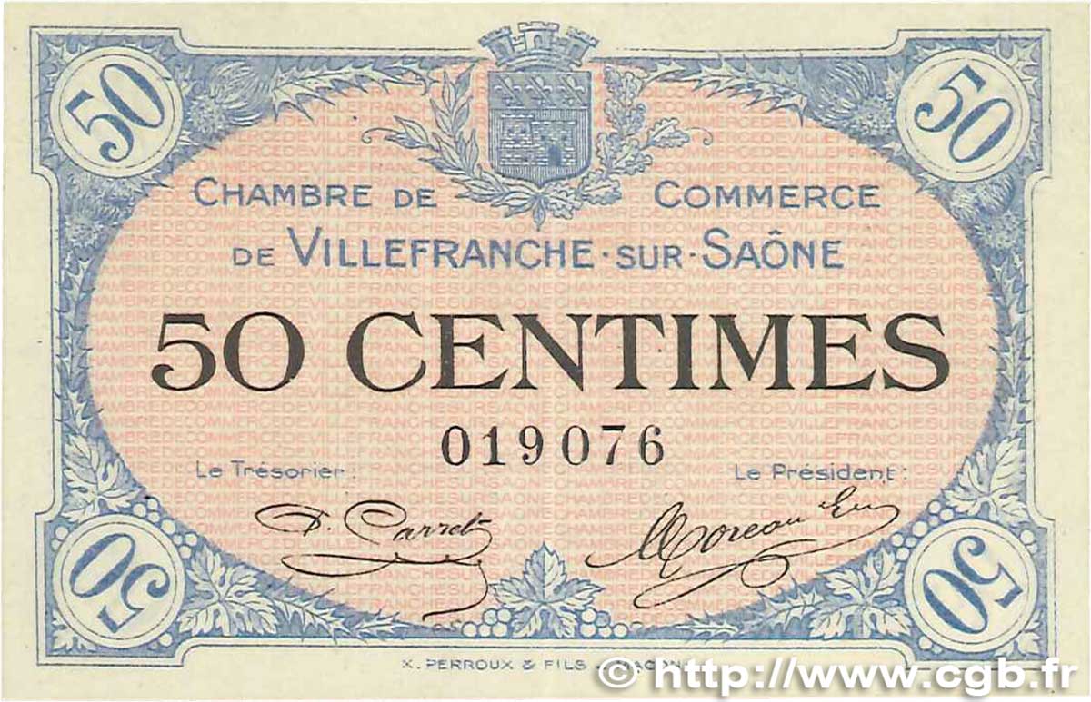 50 Centimes FRANCE Regionalismus und verschiedenen Villefranche-Sur-Saône 1915 JP.129.01 fST