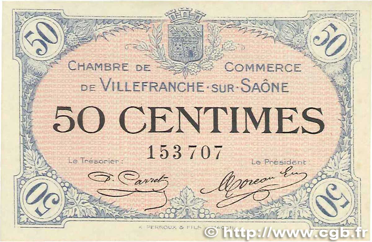 50 Centimes FRANCE Regionalismus und verschiedenen Villefranche-Sur-Saône 1915 JP.129.01 fST