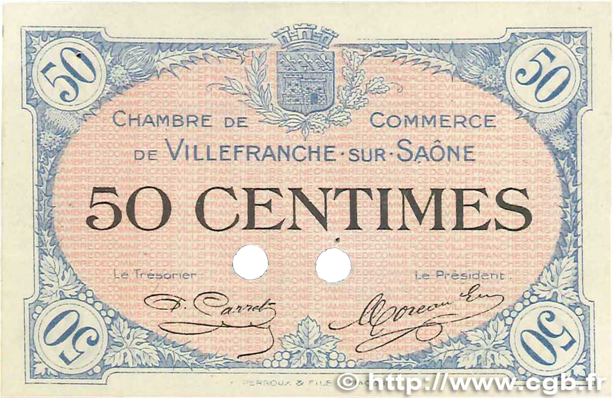 50 Centimes Spécimen FRANCE regionalismo e varie Villefranche-Sur-Saône 1915 JP.129.02 q.AU