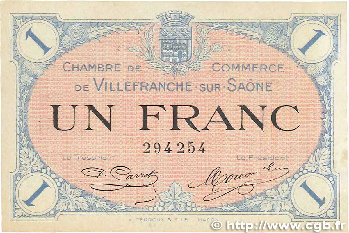 1 Franc FRANCE régionalisme et divers Villefranche-Sur-Saône 1915 JP.129.04 SPL