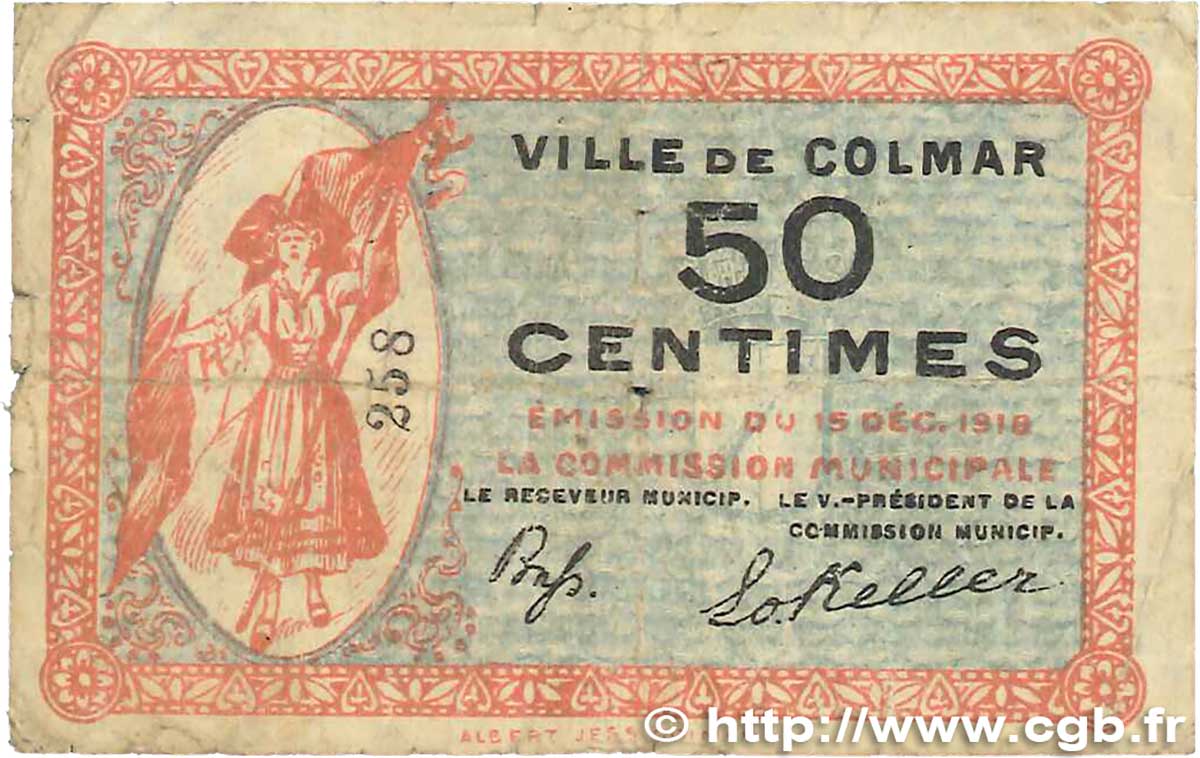 50 Centimes FRANCE regionalism and various Colmar 1918 JP.130.01 G