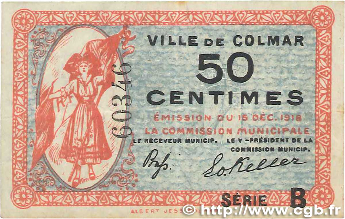 50 Centimes FRANCE regionalism and various Colmar 1918 JP.130.02 VF