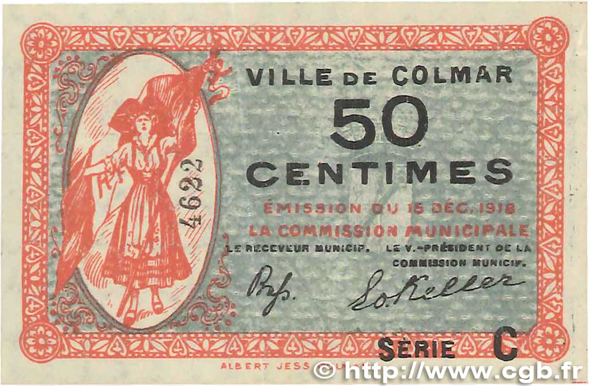 50 Centimes FRANCE regionalism and miscellaneous Colmar 1918 JP.130.02 XF