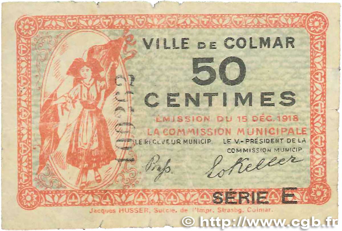 50 Centimes FRANCE regionalism and various Colmar 1918 JP.130.05 G