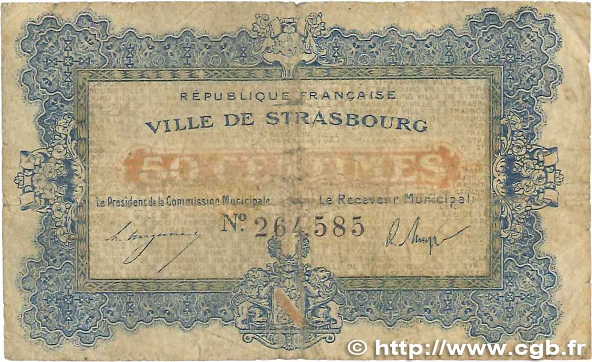 50 Centimes FRANCE Regionalismus und verschiedenen Strasbourg 1918 JP.133.01 SGE
