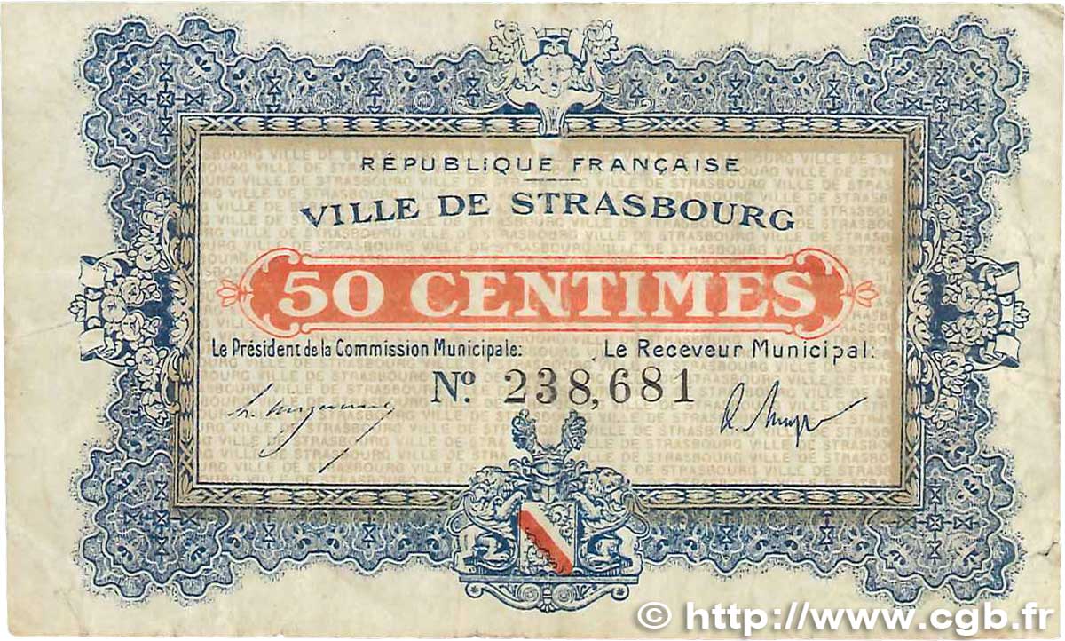 50 Centimes FRANCE regionalism and miscellaneous Strasbourg 1918 JP.133.01 F