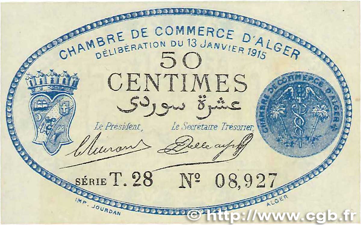 50 Centimes FRANCE regionalismo y varios Alger 1915 JP.137.08 EBC+