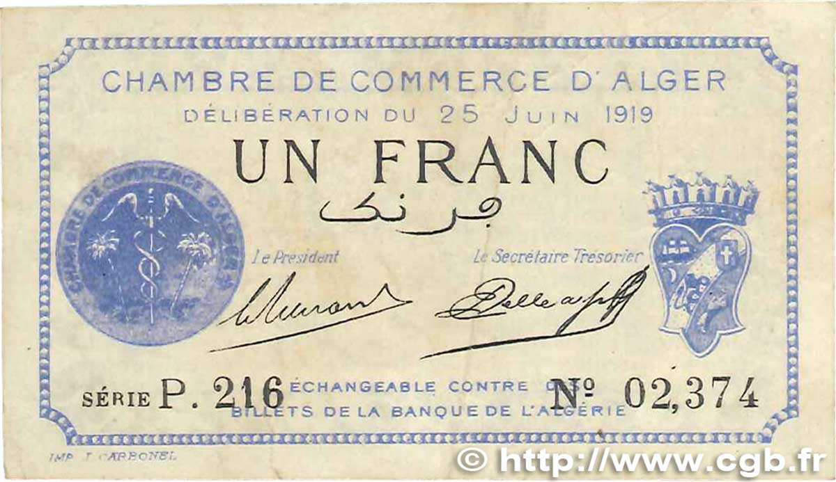 1 Franc FRANCE regionalism and miscellaneous  1919 JP.137.12var. F