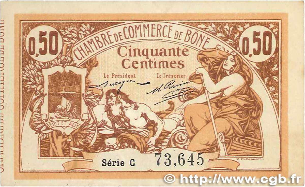50 Centimes FRANCE regionalism and various Bône 1915 JP.138.01 VF