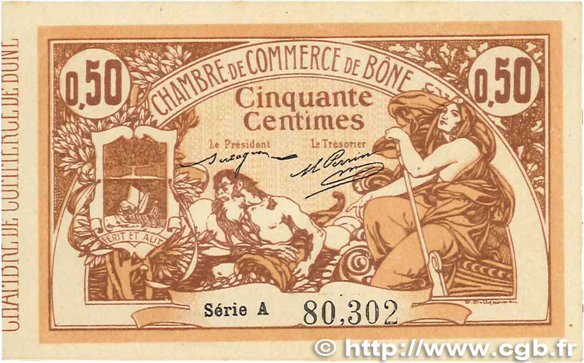50 Centimes FRANCE regionalismo y varios Bône 1915 JP.138.01 SC+