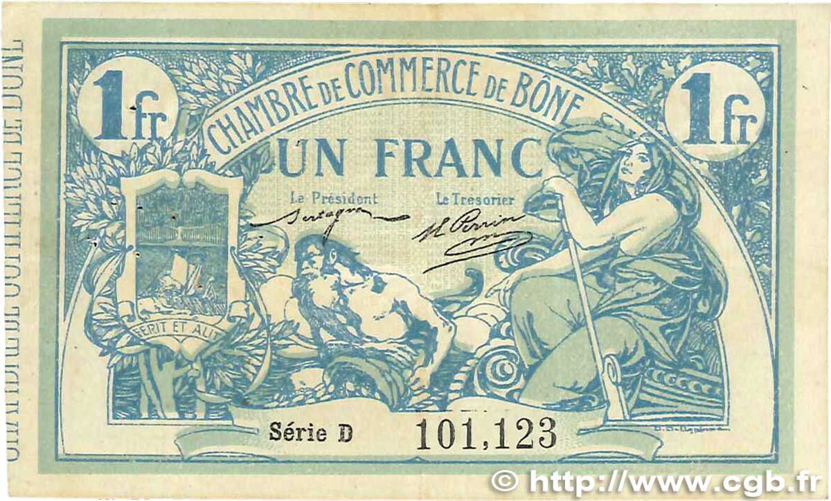 1 Franc FRANCE regionalismo y varios Bône 1915 JP.138.03 MBC