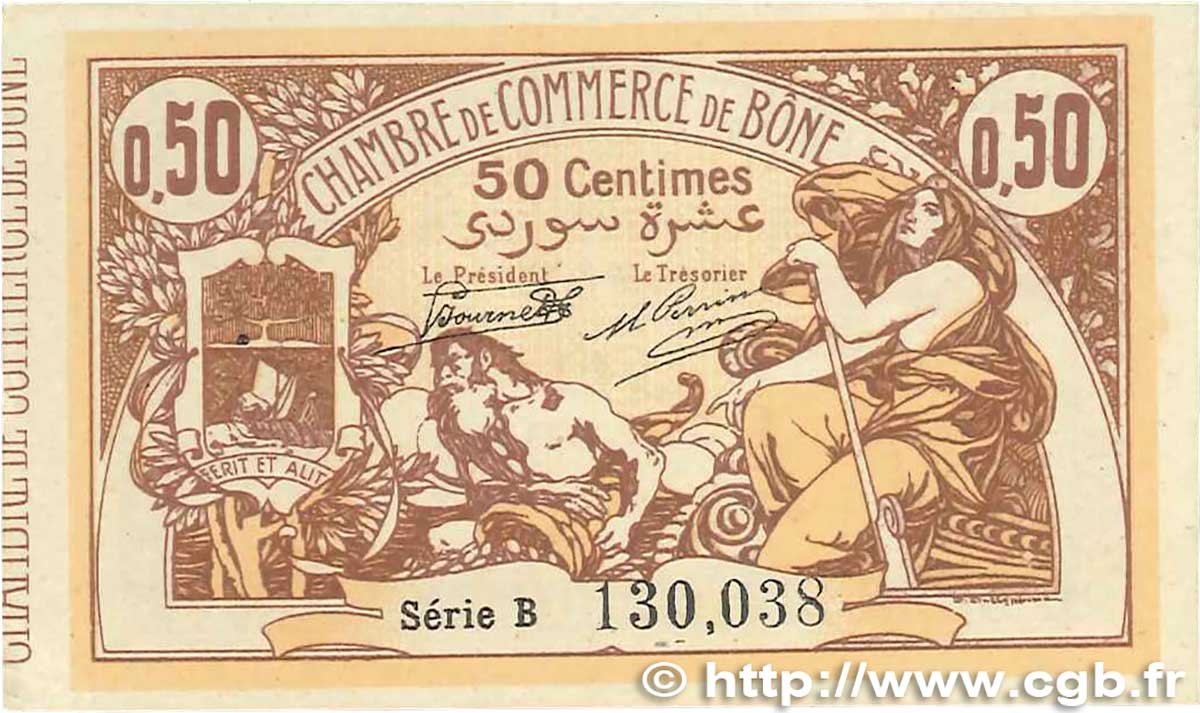 50 Centimes FRANCE regionalismo y varios Bône 1917 JP.138.04 SC+
