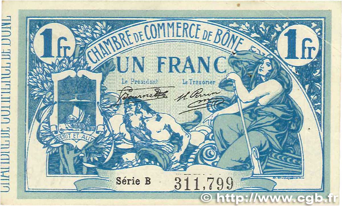 1 Franc FRANCE regionalism and various Bône 1917 JP.138.05 XF