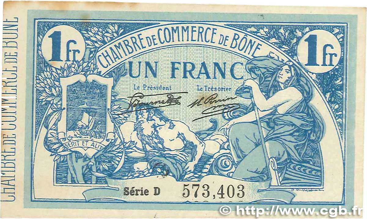 1 Franc FRANCE regionalismo y varios Bône 1920 JP.138.13 EBC