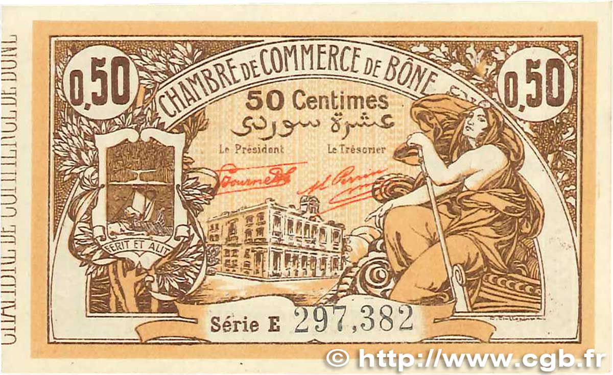 50 Centimes FRANCE regionalismo y varios Bône 1921 JP.138.14 SC+