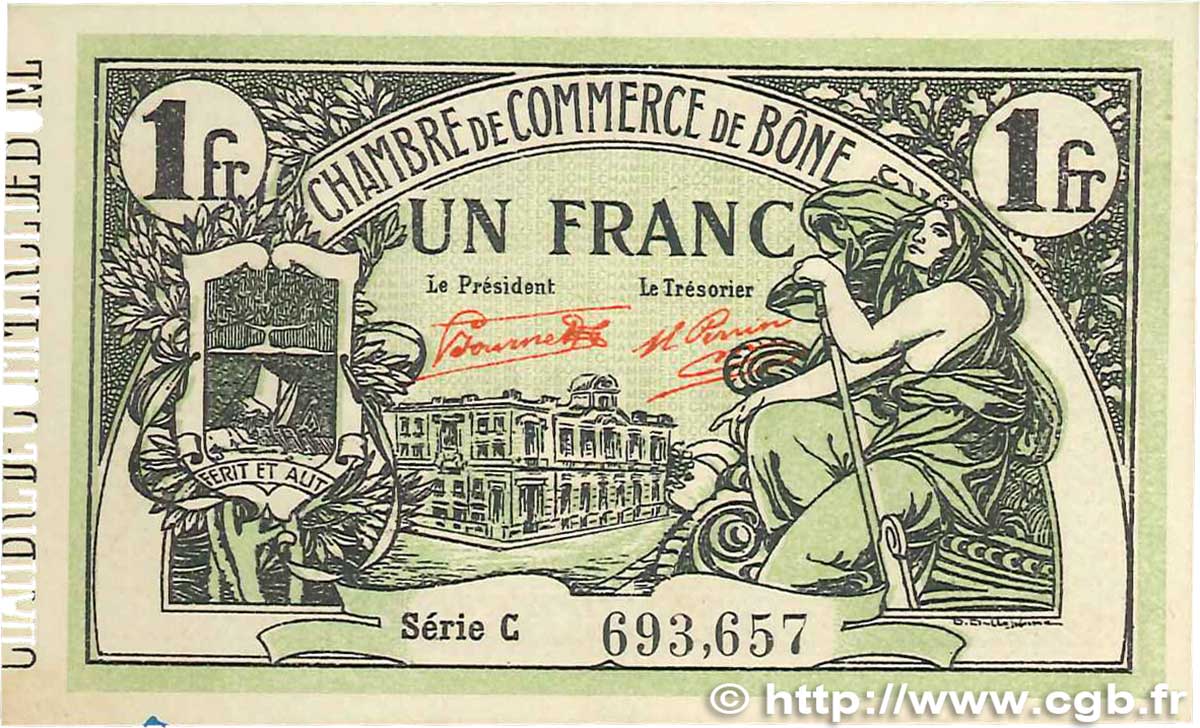 1 Franc FRANCE regionalismo y varios Bône 1921 JP.138.15 SC+