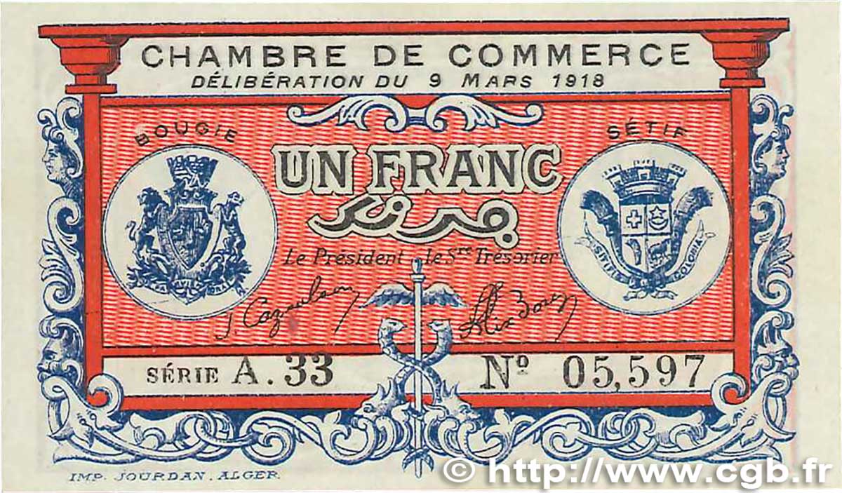 1 Franc FRANCE régionalisme et divers Bougie, Sétif 1918 JP.139.06 NEUF