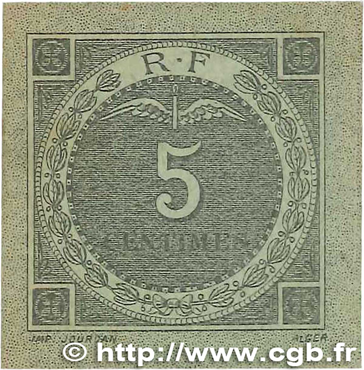 5 Centimes FRANCE regionalismo y varios Bougie, Sétif 1916 JP.139.09 SC