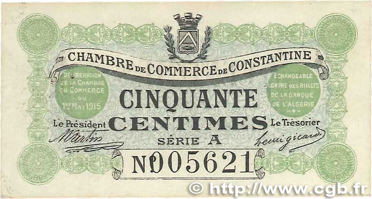 50 Centimes FRANCE regionalismo y varios Constantine 1915 JP.140.01 MBC+