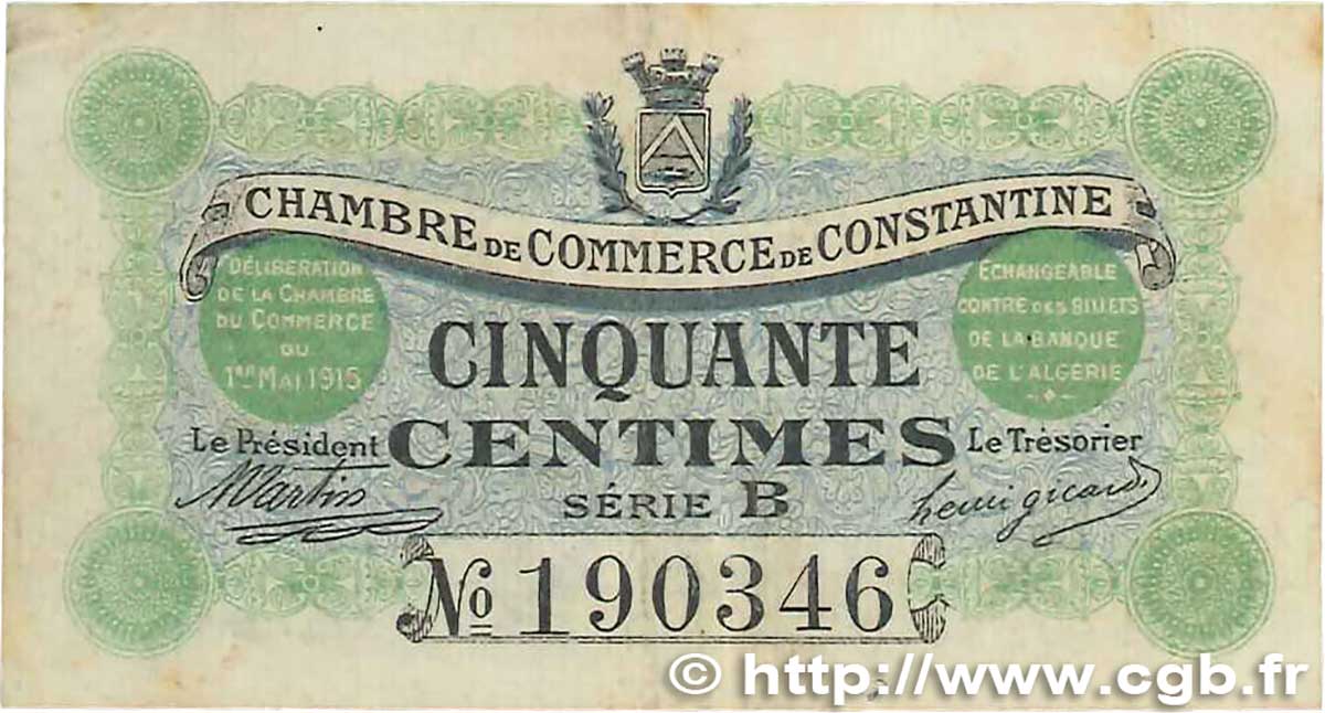 50 Centimes FRANCE regionalismo y varios Constantine 1915 JP.140.03 BC