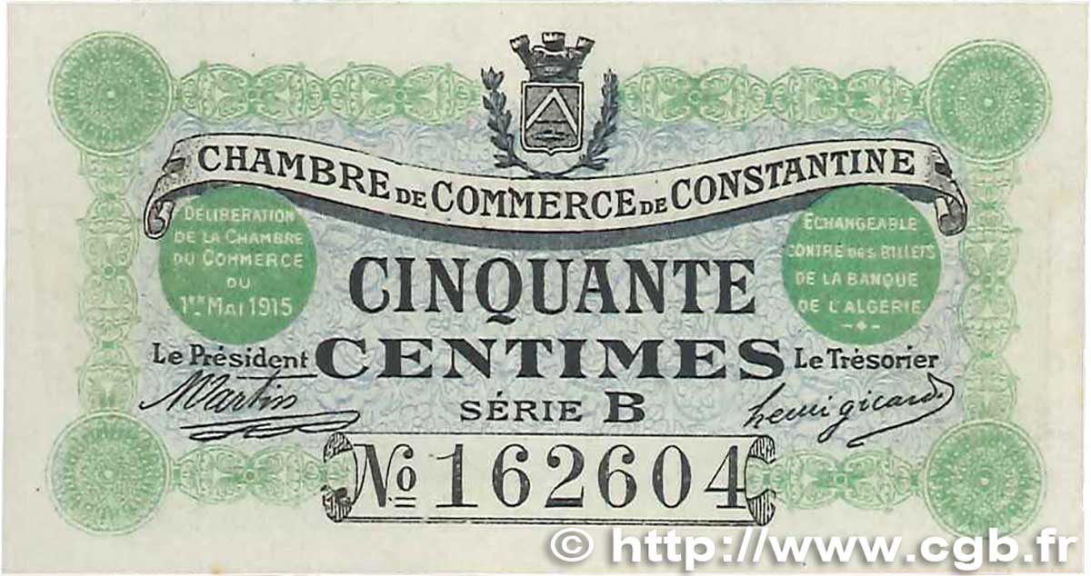 50 Centimes FRANCE regionalism and miscellaneous Constantine 1915 JP.140.03 XF+