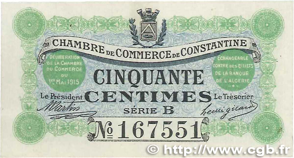 50 Centimes FRANCE regionalism and various Constantine 1915 JP.140.03 AU-
