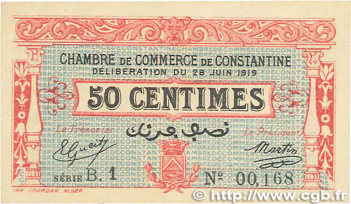 50 Centimes FRANCE regionalism and various Constantine 1919 JP.140.19 AU-