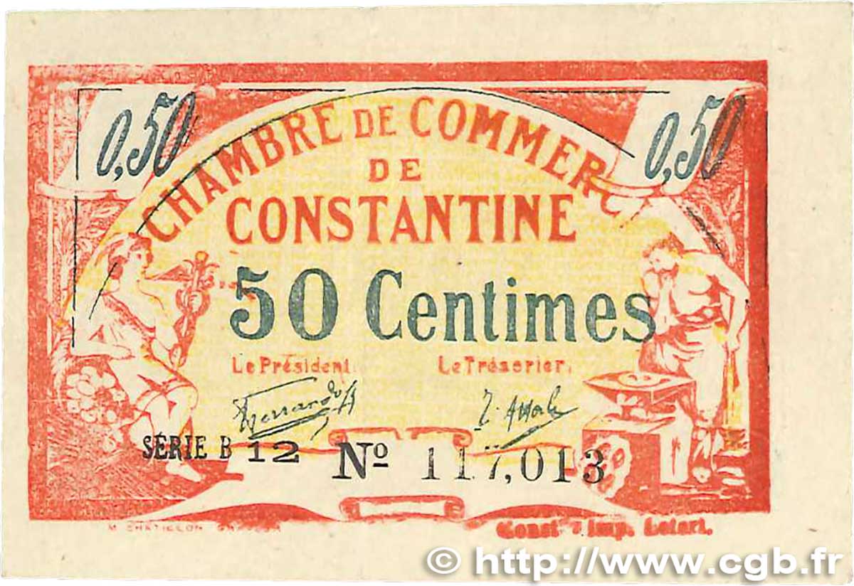 50 Centimes FRANCE regionalismo y varios Constantine 1921 JP.140.27 MBC