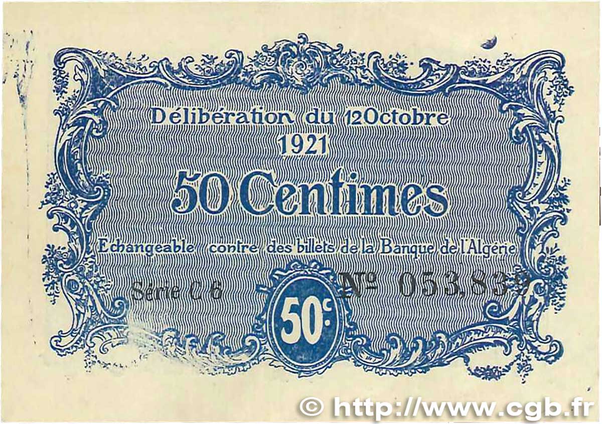 50 Centimes FRANCE regionalism and miscellaneous Constantine 1921 JP.140.33 VF