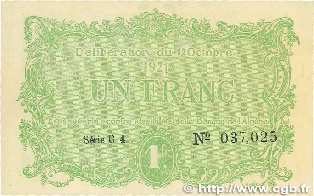 1 Franc FRANCE regionalism and various Constantine 1921 JP.140.34 XF+