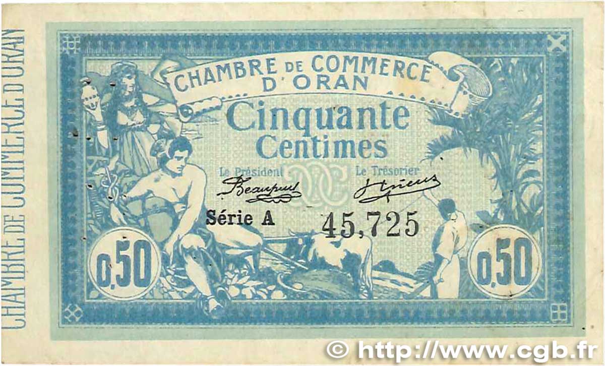 50 Centimes FRANCE Regionalismus und verschiedenen Oran 1915 JP.141.01 SS