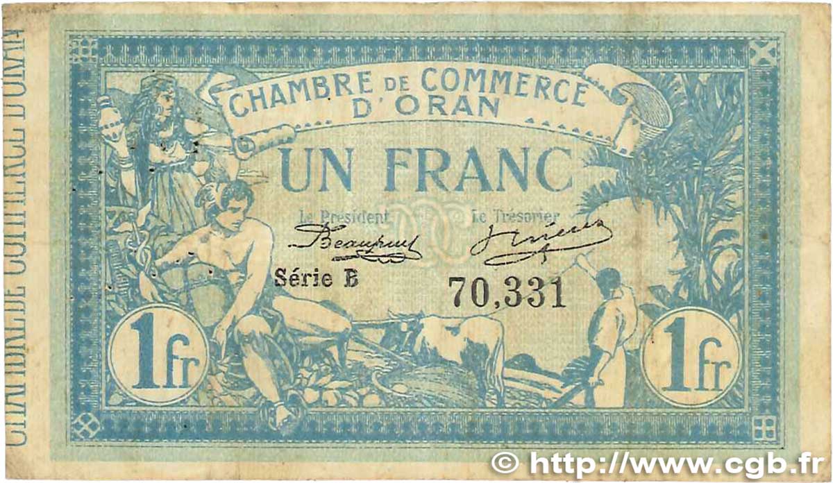 1 Franc FRANCE regionalism and miscellaneous Oran 1915 JP.141.02 F