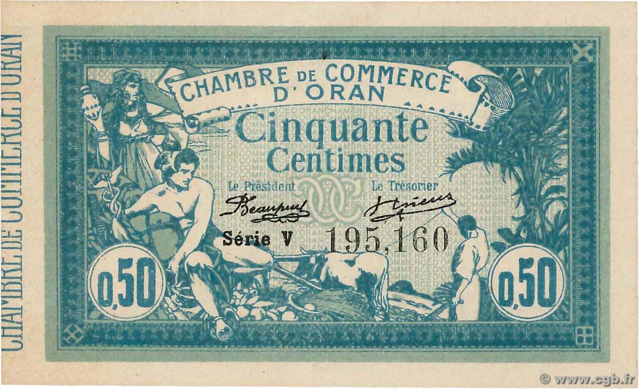 50 Centimes FRANCE Regionalismus und verschiedenen Oran 1915 JP.141.04 fST
