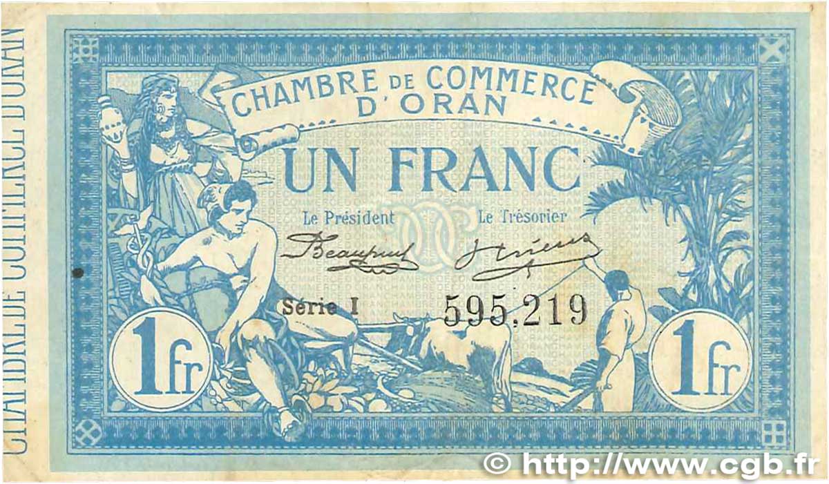 1 Franc FRANCE regionalismo y varios Oran 1915 JP.141.08 BC+