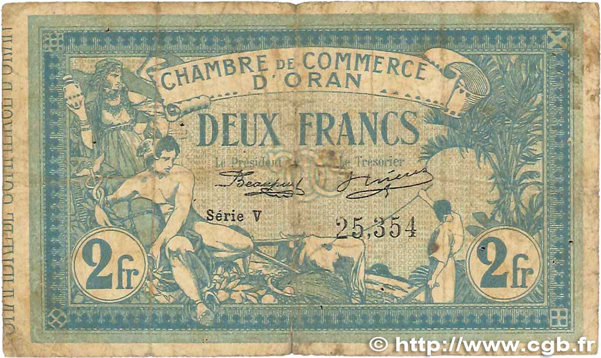 2 Francs FRANCE regionalismo e varie Oran 1915 JP.141.14 B