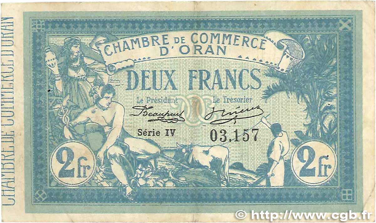 2 Francs FRANCE regionalism and various Oran 1915 JP.141.14 VF-