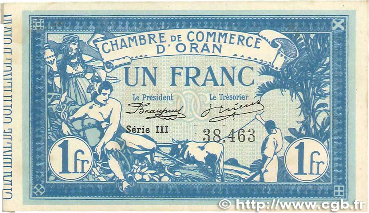 1 Franc FRANCE regionalism and miscellaneous Oran 1915 JP.141.20 XF+