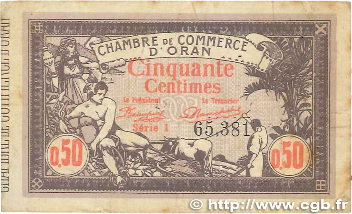 50 Centimes FRANCE regionalism and miscellaneous Oran 1920 JP.141.22 F