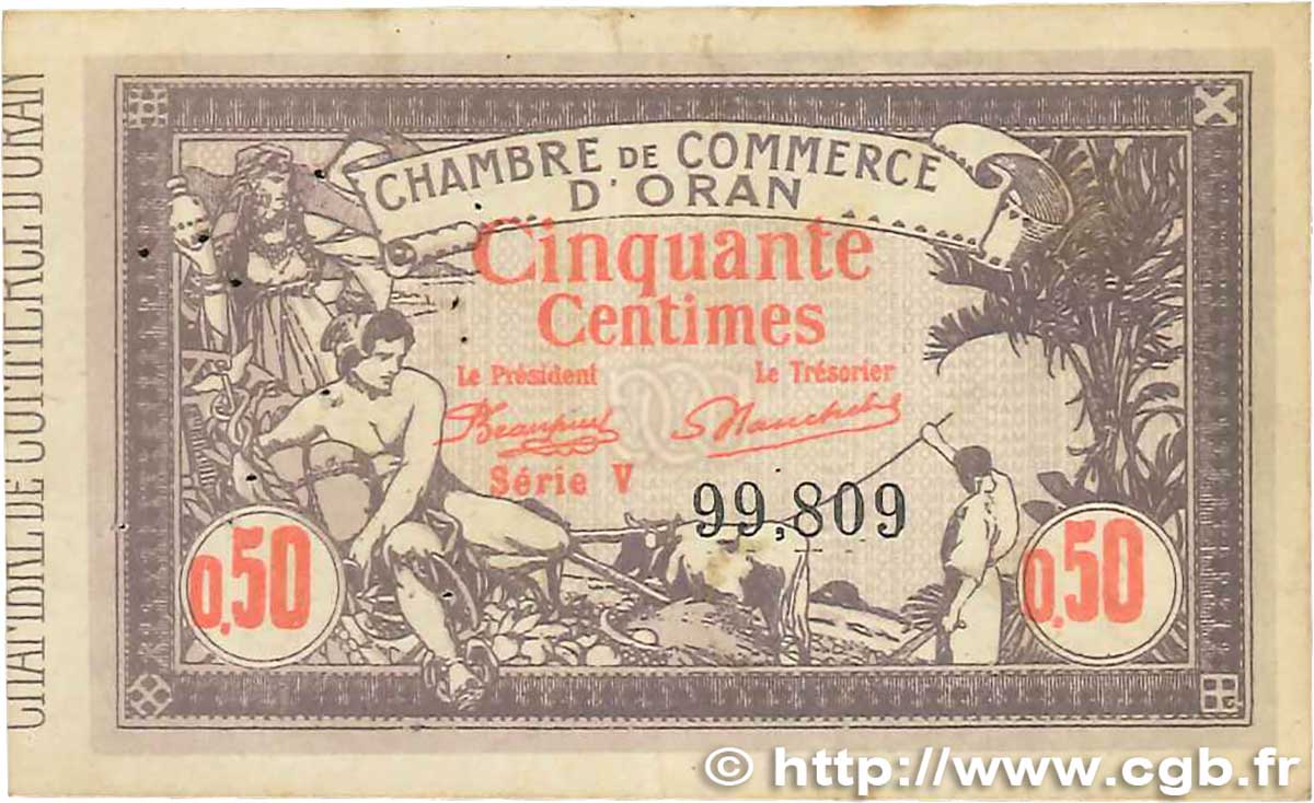 50 Centimes FRANCE Regionalismus und verschiedenen Oran 1920 JP.141.22 fSS