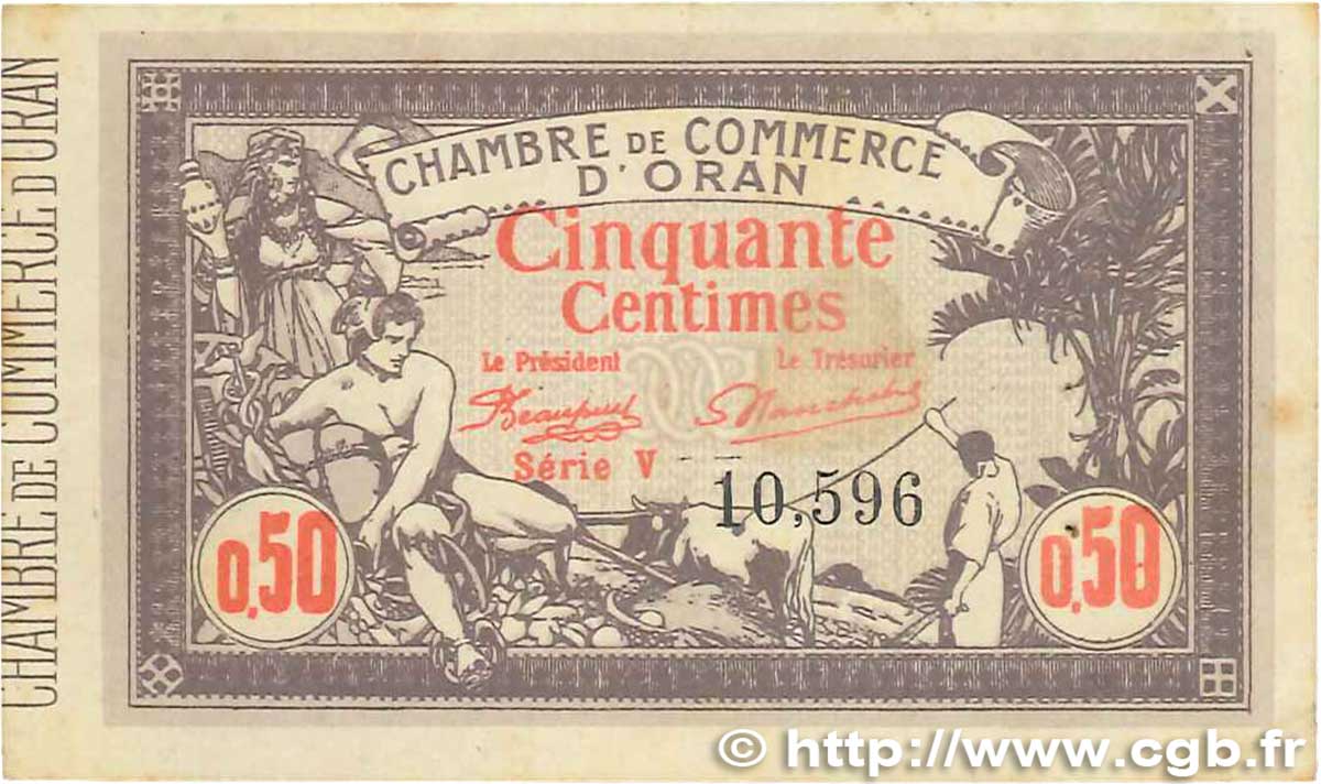 50 Centimes FRANCE regionalismo y varios Oran 1920 JP.141.22 MBC