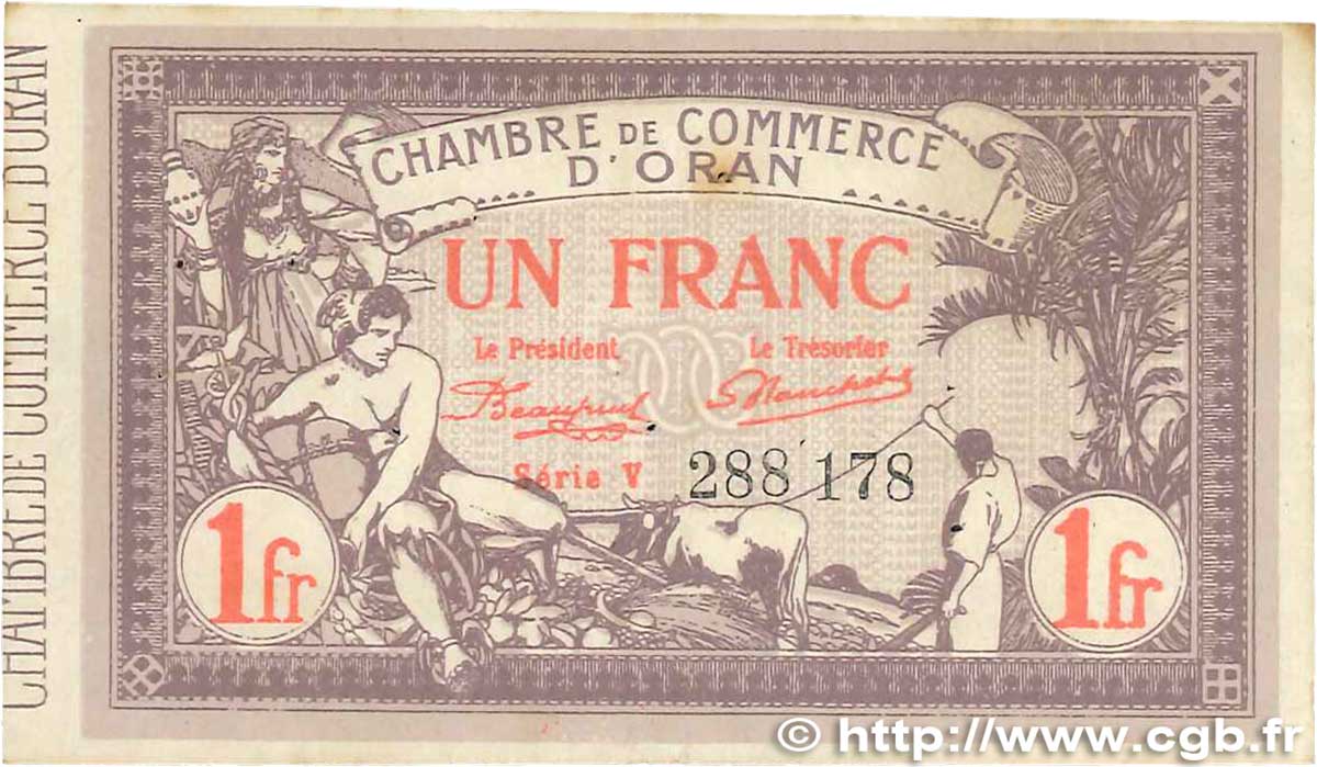 1 Franc FRANCE regionalismo y varios Oran 1920 JP.141.23 MBC