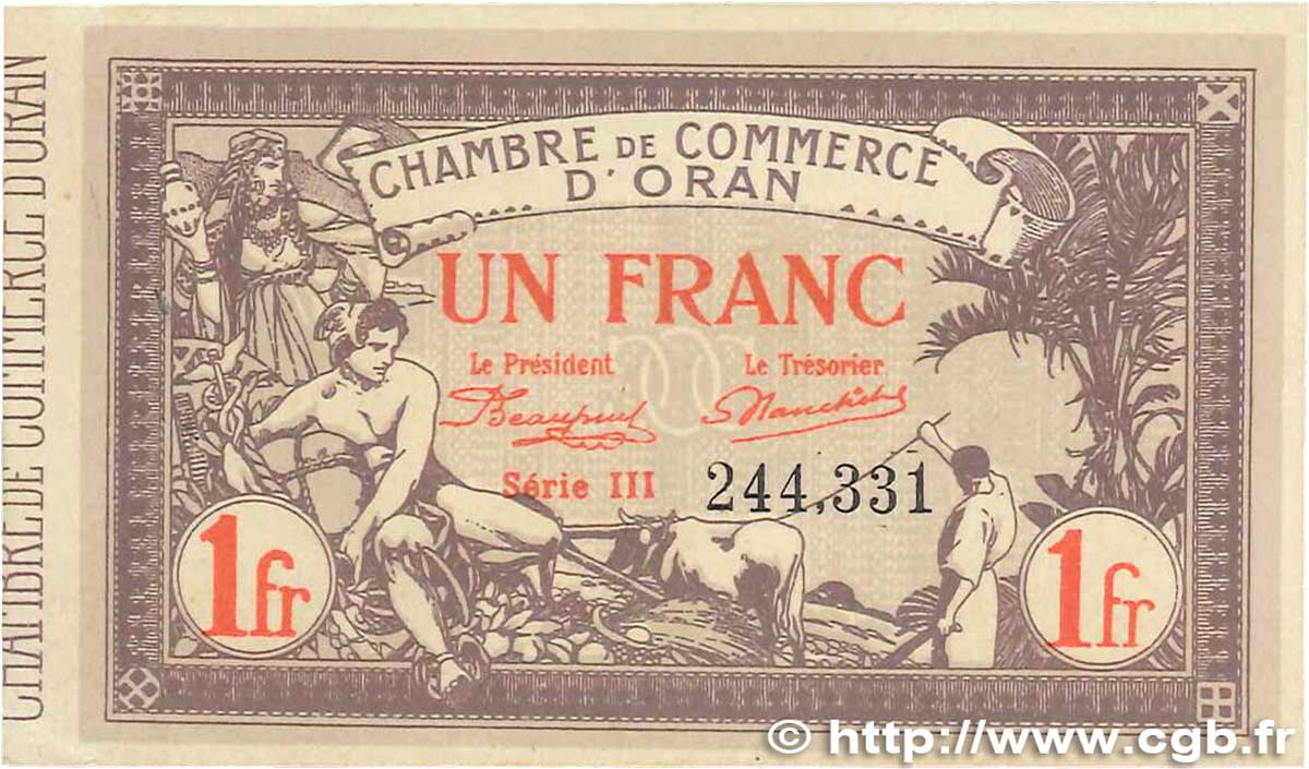 1 Franc FRANCE Regionalismus und verschiedenen Oran 1920 JP.141.23 fVZ