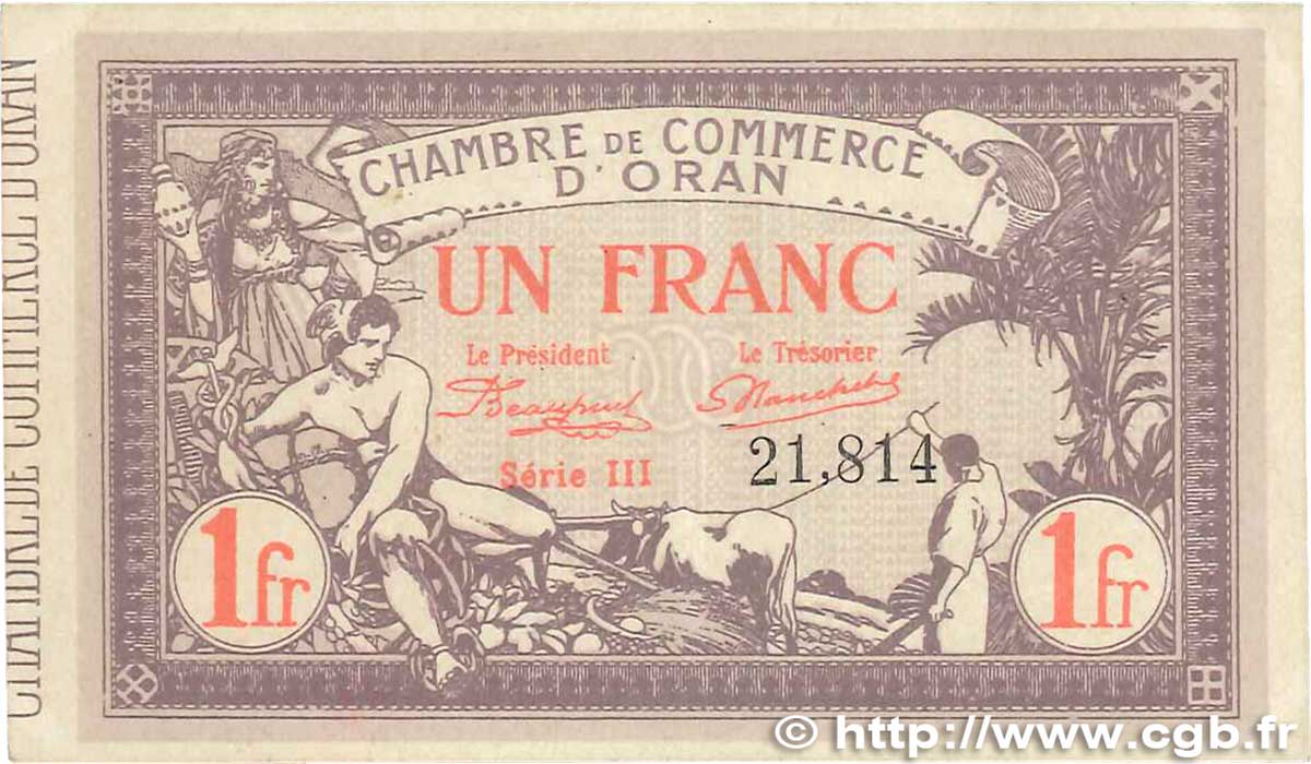 1 Franc FRANCE regionalism and miscellaneous Oran 1920 JP.141.23 XF+
