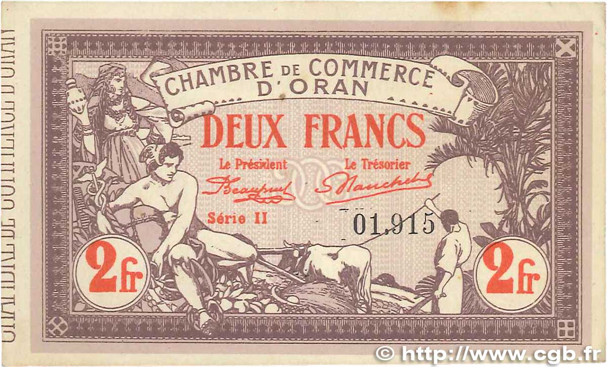 2 Francs FRANCE regionalism and miscellaneous Oran 1920 JP.141.24 VF+