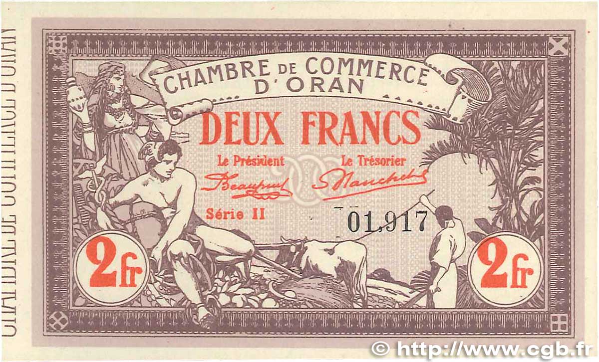 2 Francs FRANCE regionalismo e varie Oran 1920 JP.141.24 FDC
